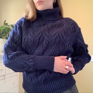 Aritzia merino navy blue cable knit turtle neck